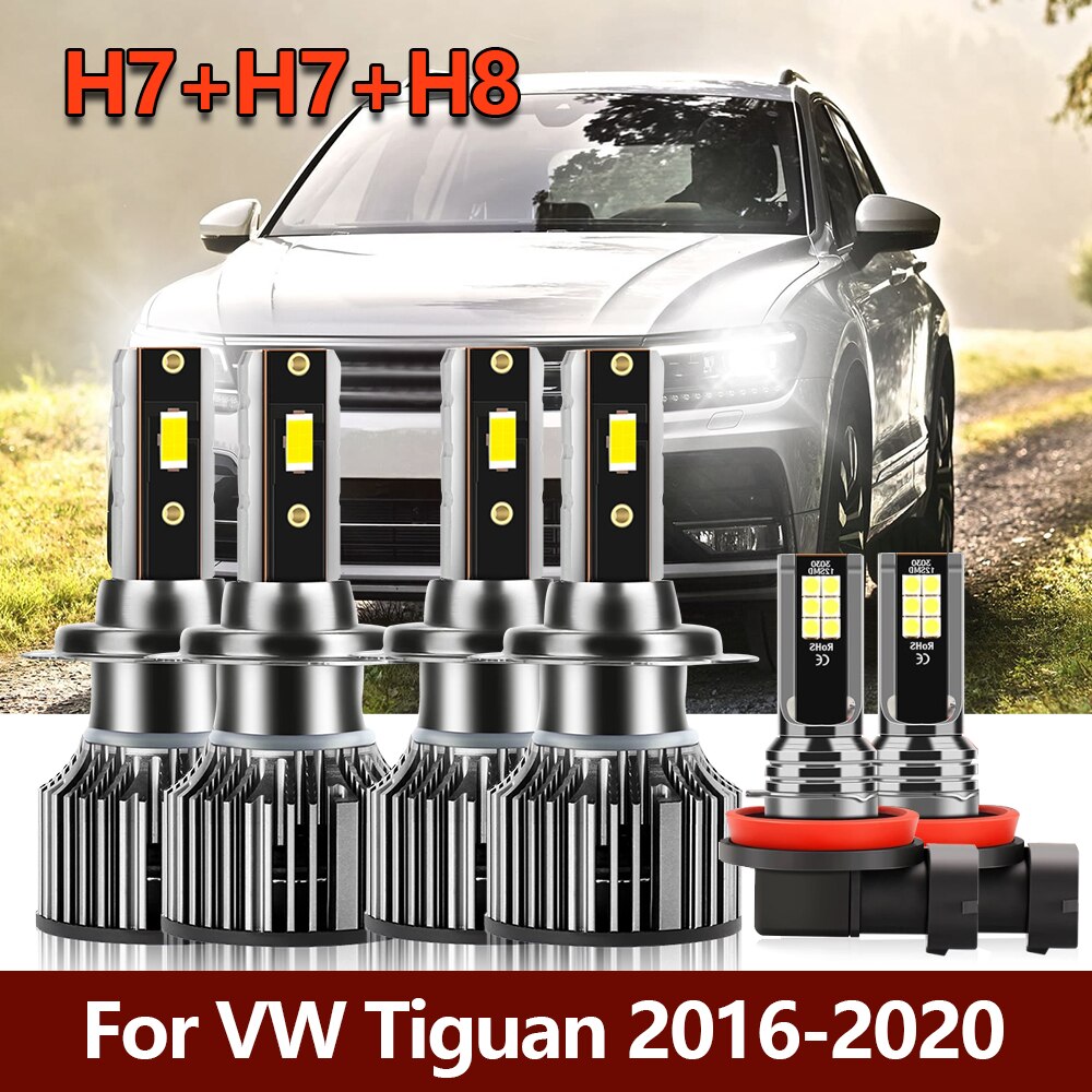 6x LED 전조등 전구 H7 높은 낮은 CSP 밝은 조명 + 안개 램프 H8 H9 H11 콤보 자동차 VW Tiguan 2016 2017 2018 2019 2020